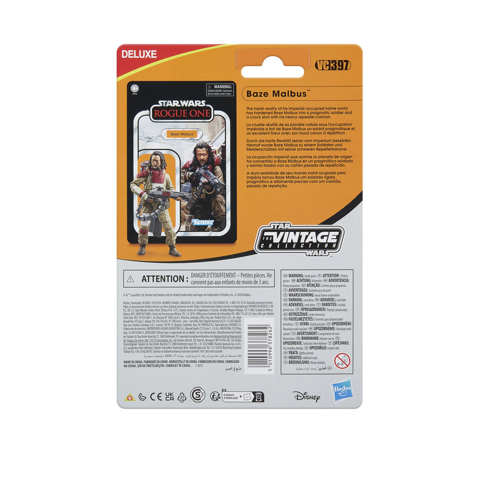 Star Wars Rogue One Baze Malbus action figure packaging on a white background